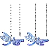 LONGSHENG - SINCE 2001 - 2 Pack Ceiling Fan Pull Chain Ornaments Extension Chains with Decorative Blue Glass Dragonfly 20 Inches Fan Pull Chain Set For Ceiling Light Lamp Chain