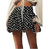 MakeMeChic Women's Polka Dots Mini Skirts Bubble Ruffle A Line Flare Cute Skirt