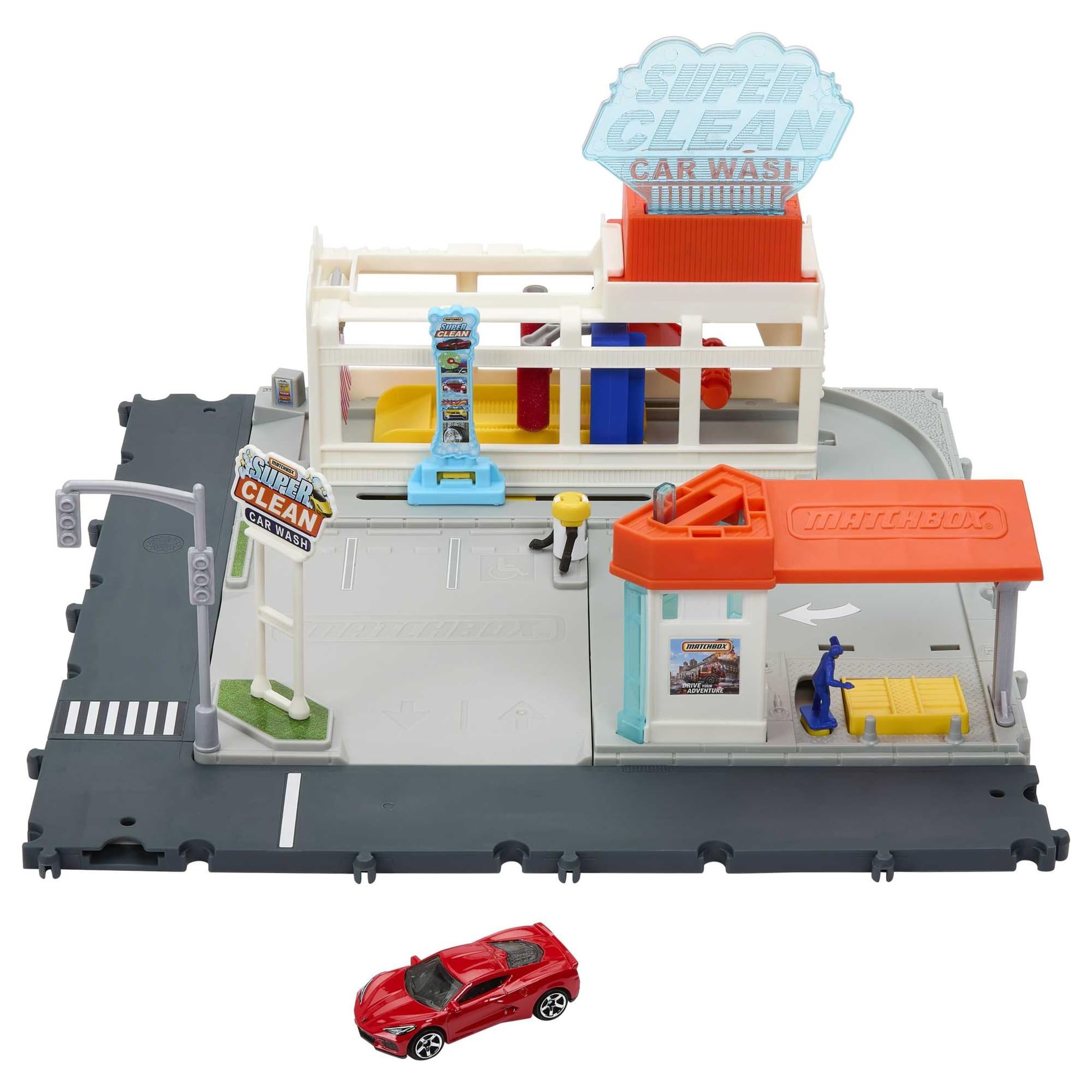 Matchbox Cars Playsets, Super Clean Carwash, Realistic Lights and Sounds, Kid- and Car-Activated Features and Connects to Other Sets, 1 Car, HNJ54