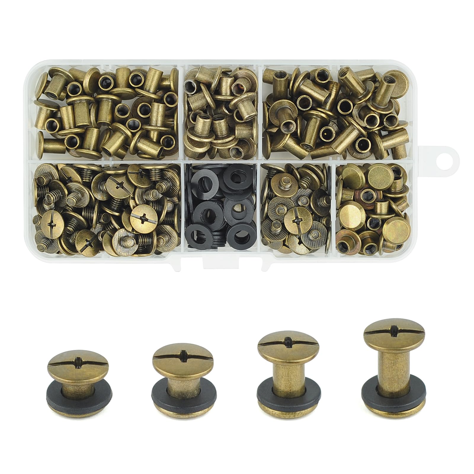 120 Set Chicago Screw Posts, Rivet Chicago Binding Screws, Metal Rivet Replacement Repair for Bags, Craft, Collar, Harness, Luggage, Purse, Dog Lead, Backpack, Belt (Bronze)
