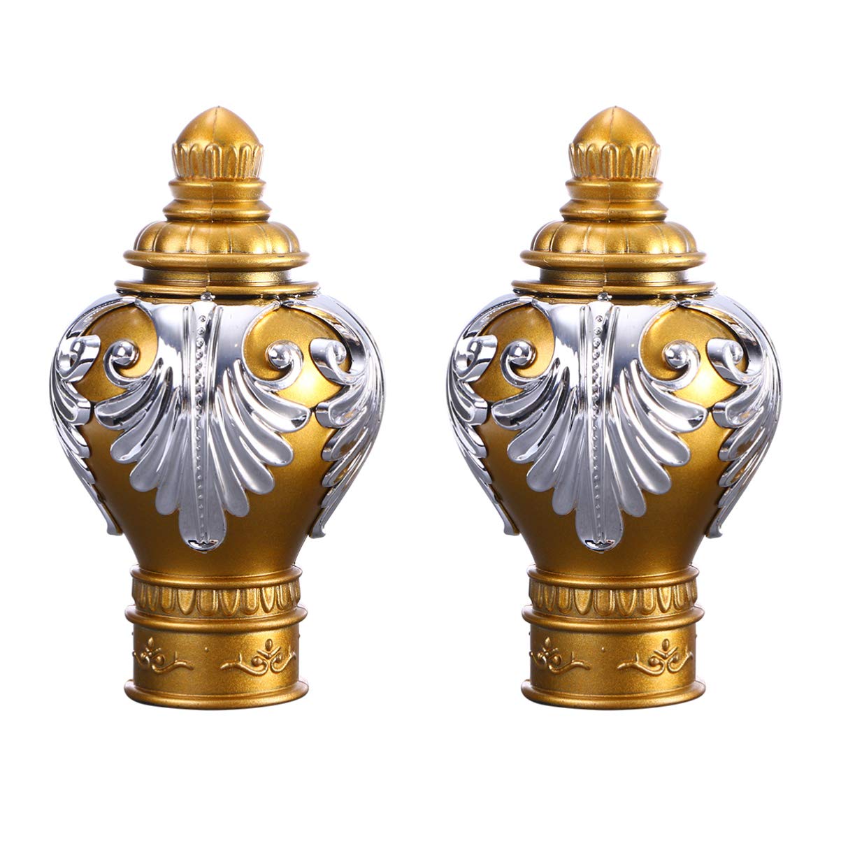 VOSAREA 2pcs Curtain Rod End Flower Pattern Drapery Pole Head Curtain Pole Finials Decoration Curtain Rod Head for Bathroom Living Room 28mm (Gold)