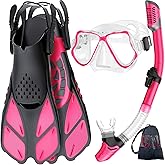 Zenoplige Mask Fins Snorkel Set, Snorkeling Gear for Adults, Panoramic View Snorkel Mask Anti-Fog, Adjustable Dive Flippers, Dry Top Snorkel and Travel Bag, Scuba Gear for Swimming Snorkeling Diving
