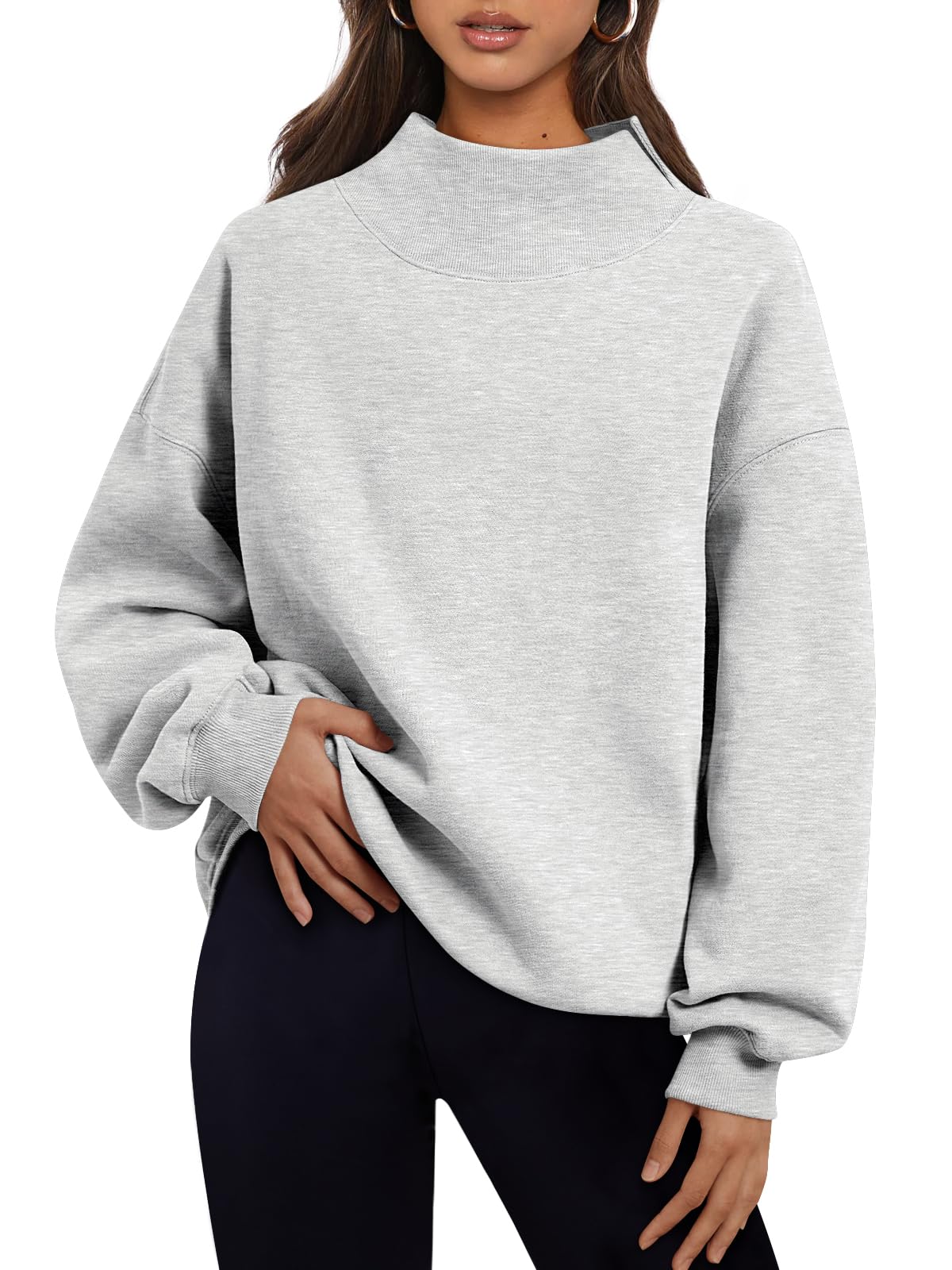 Trendy Queen Womens Mock Neck Sweatshirts Oversized Pullover Fall Outfits | Fall Fashion Clothes 2026,Airport Travel Outfits,