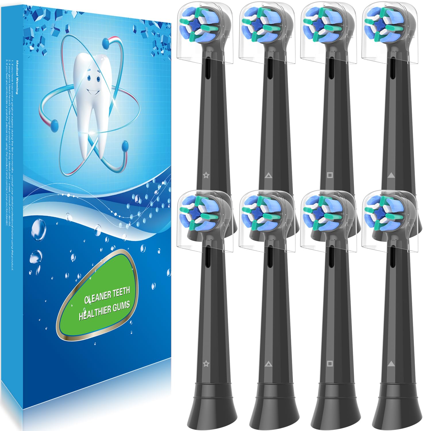 Photo 1 of 8 Pack Replacement Toothbrush Heads Compatible with Oral B iO, Brush Heads for Oral-B iO 2/3/4/5/6/7/8/9/10/7G Series, with Covers, Black