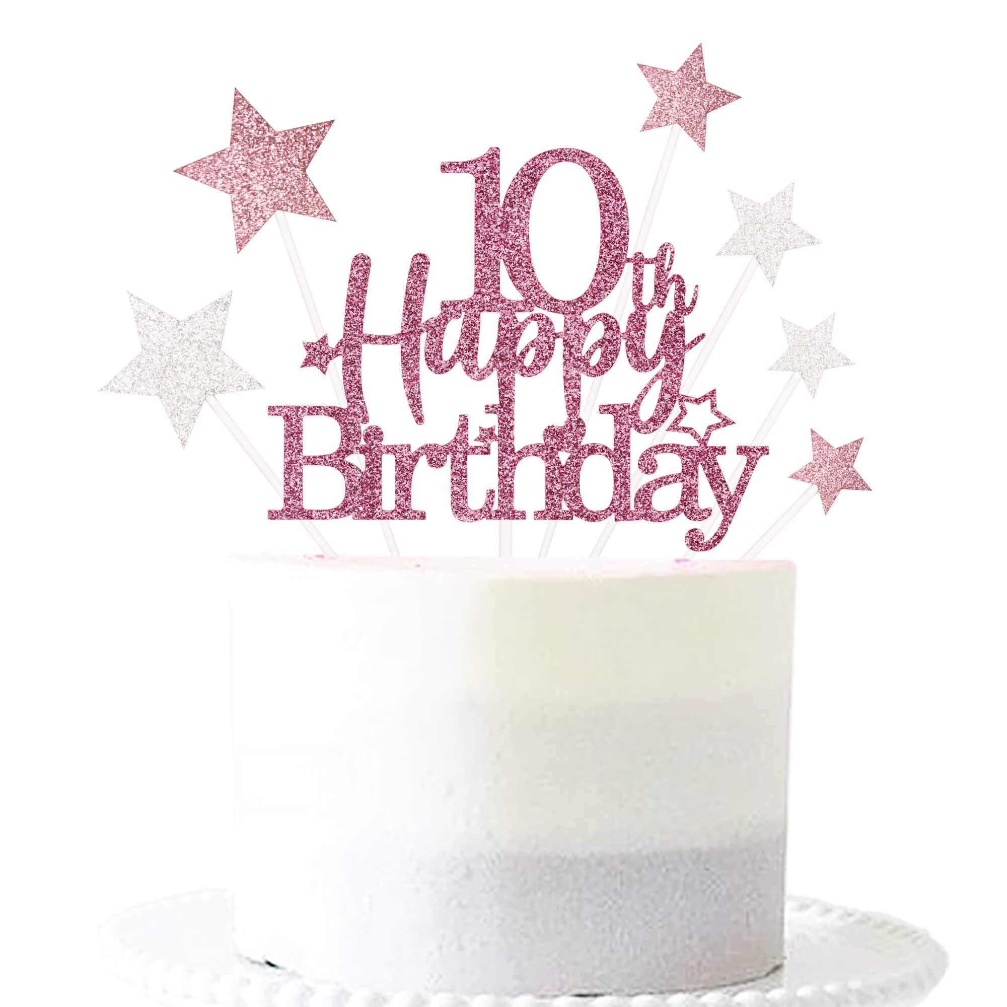Pargleev Glittery 10th Happy Birthday Cake Topper with Star,10 Birthday Cake Toppers Party Decorations Party Supplies for Boys Girls Rose Gold
