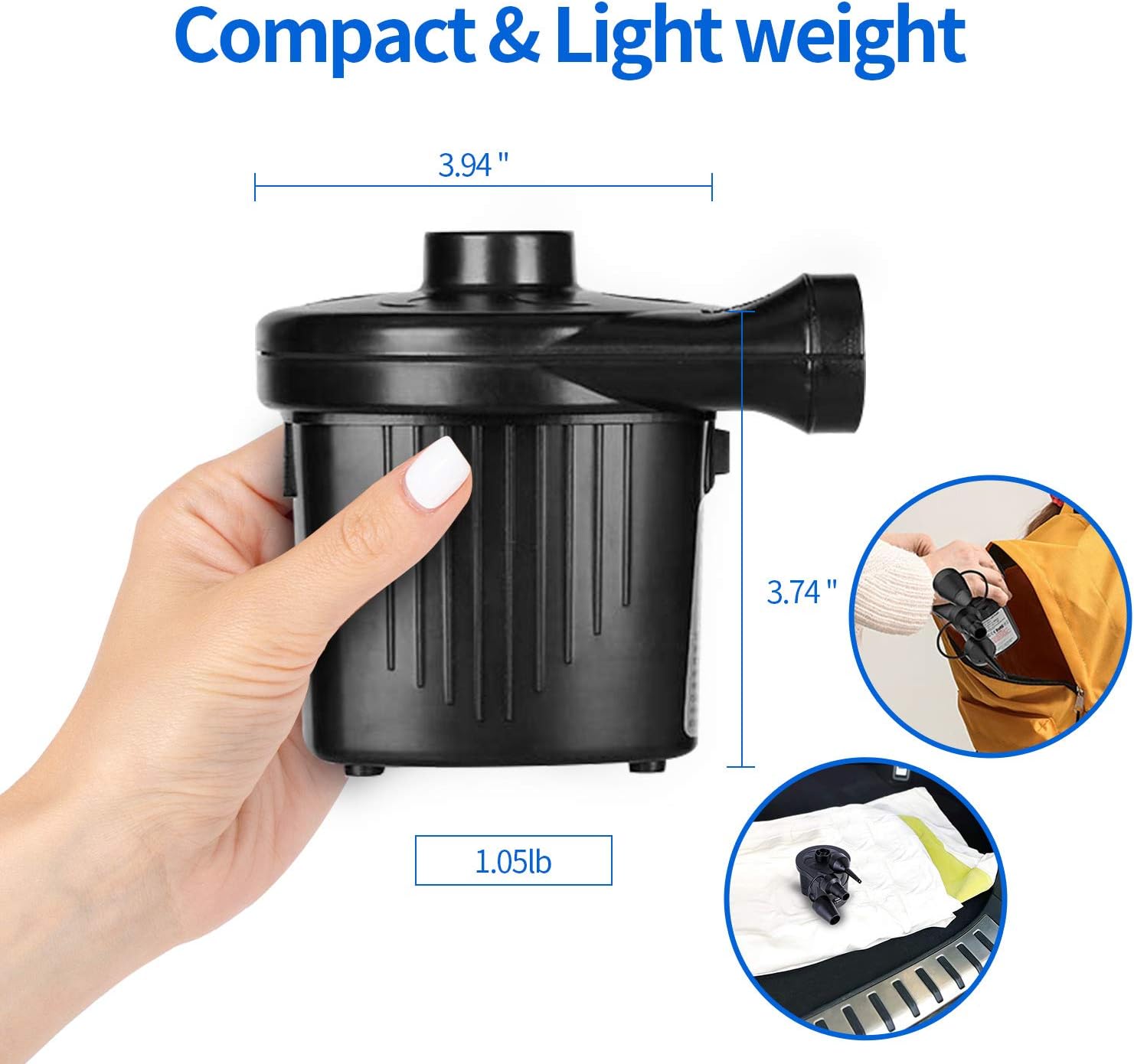 Electric Air Pump, Portable Quick-Fill AC Inflator/Deflator Pumps with 4 Nozzles for Air Mattress Bed Inflatable Pool Boat Raft Toys Swimming Ring, 110V AC/130W: Sports & Outdoors
