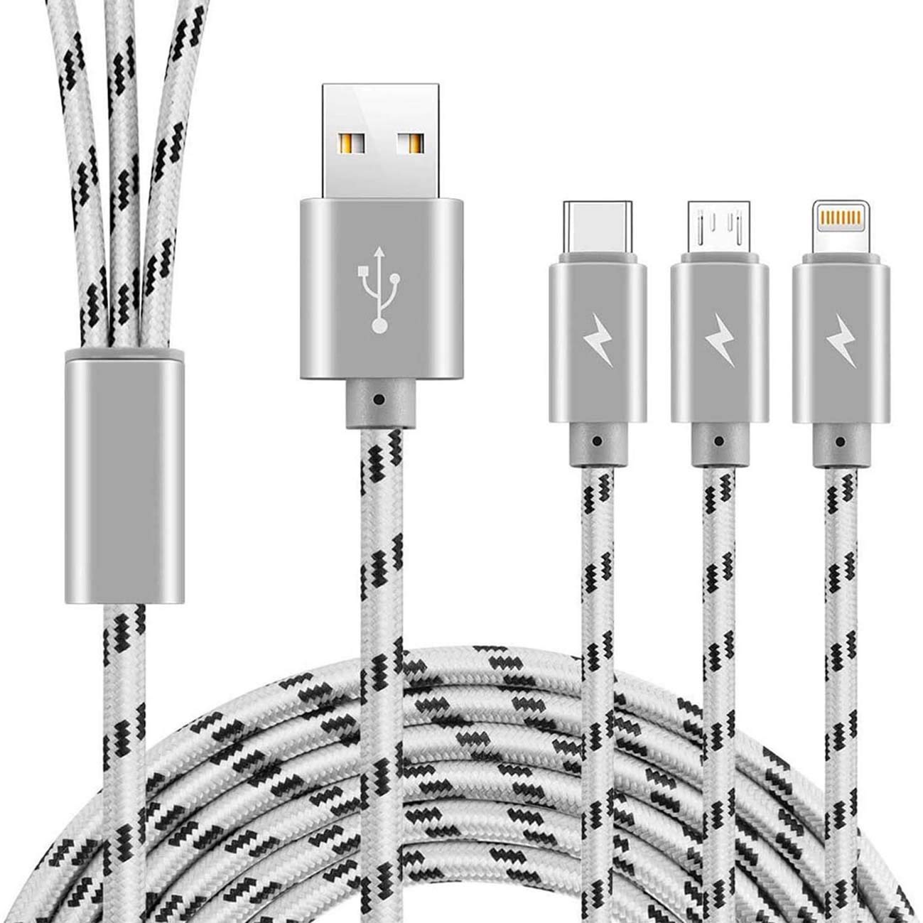 ASICEN Multi Charger Cable [3M], Long 3 in 1 Charging Cable, 3A Phone Charger Cable, Multiple USB Cable with IP/Type C/Micro USB for iPhone 16/15/14/13/Galaxy S23/S22/S21/Pixel/LG/Tablets/PS