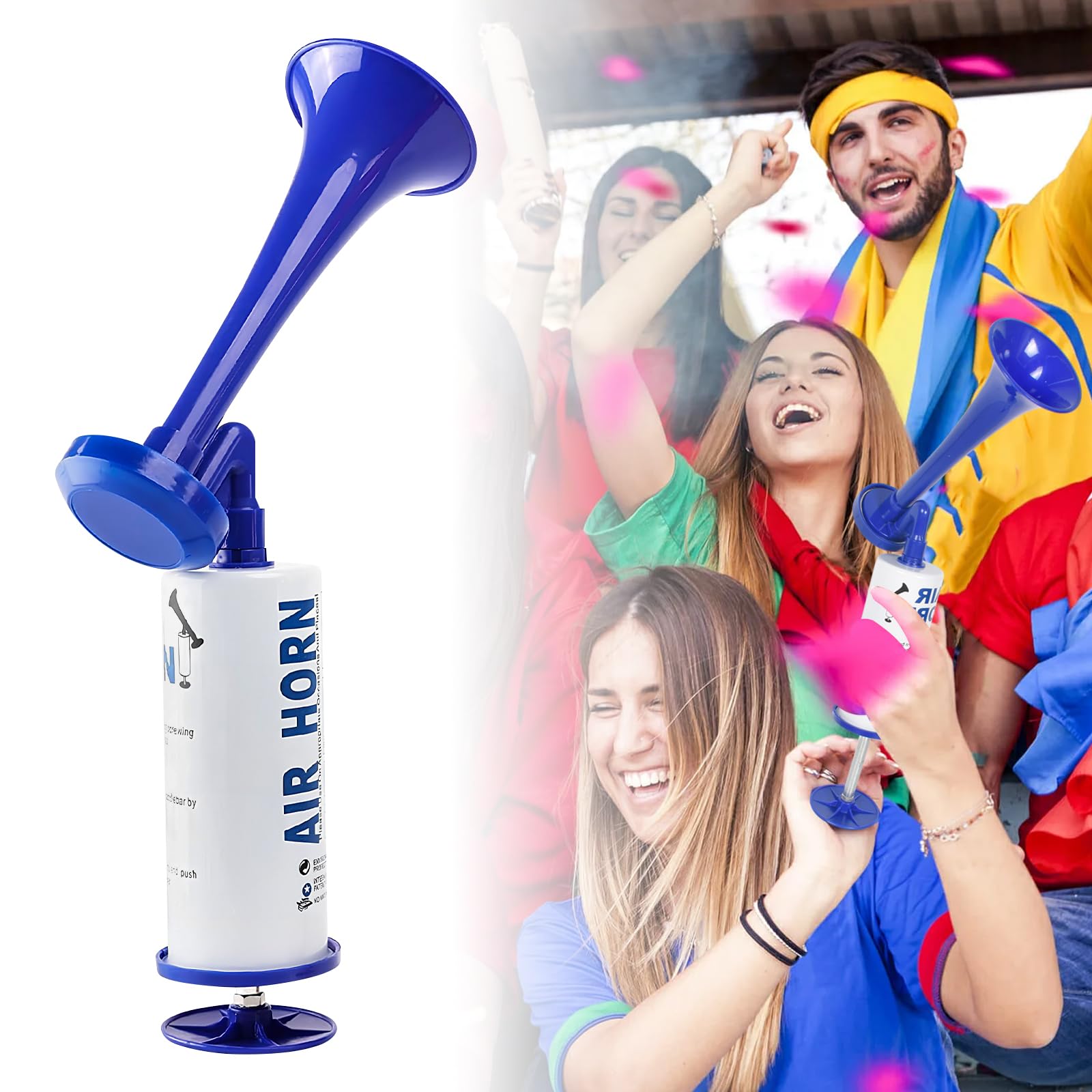 Zimoer Handheld Air Horn Pump Super Loud, Hand Held Safety Boat Horn, Hand Held Air Horn, Extra Loud Air Horn, Safety Alarm, Horn for Festival, Rave, Olympics, Euros, Sports Supporter (blue)