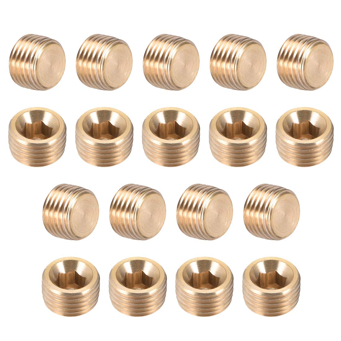 sourcing map Brass Hex Socket Pipe Fitting, G1/4 Male Thread Hose Adapter Connector, for Garden Pipe Pneumatic Solenoid Valve, 18Pcs