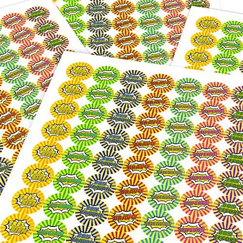 French Lessons Motivational Praise Words Superhero Comic Reward Sticker Labels Children Parents Teachers Kids Party (2.5 cm x 140 / 2, A4 Sheets)