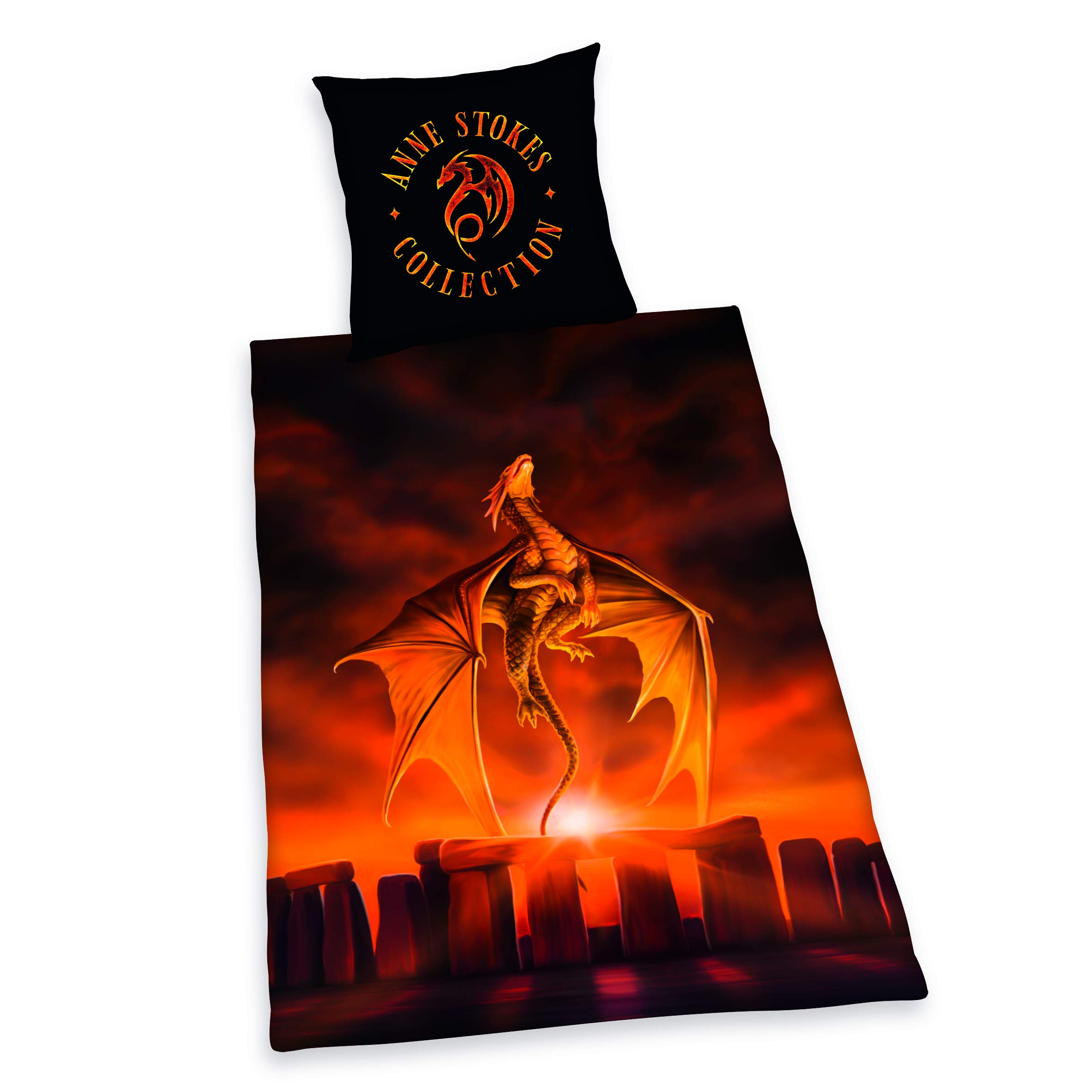 Herding Bed Linen Set, Anne Stokes, Pillowcase approx. 80x80 cm, Duvet Cover approx. 135x200 cm, with easy zip, 100% cotton, Renforcé