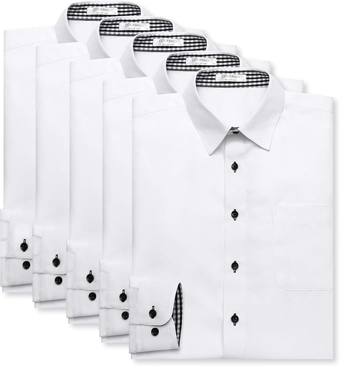 Amazon Co Jp Coofandy ワイシャツ 形態安定 メンズ 5枚セット ノーアイロン 長袖 白シャツ シンプル 無地 白 Yシャツ ドレスシャツ カッターシャツ 通勤 就職 仕事 ビジネス お洒落 レギュラー 服 ファッション小物