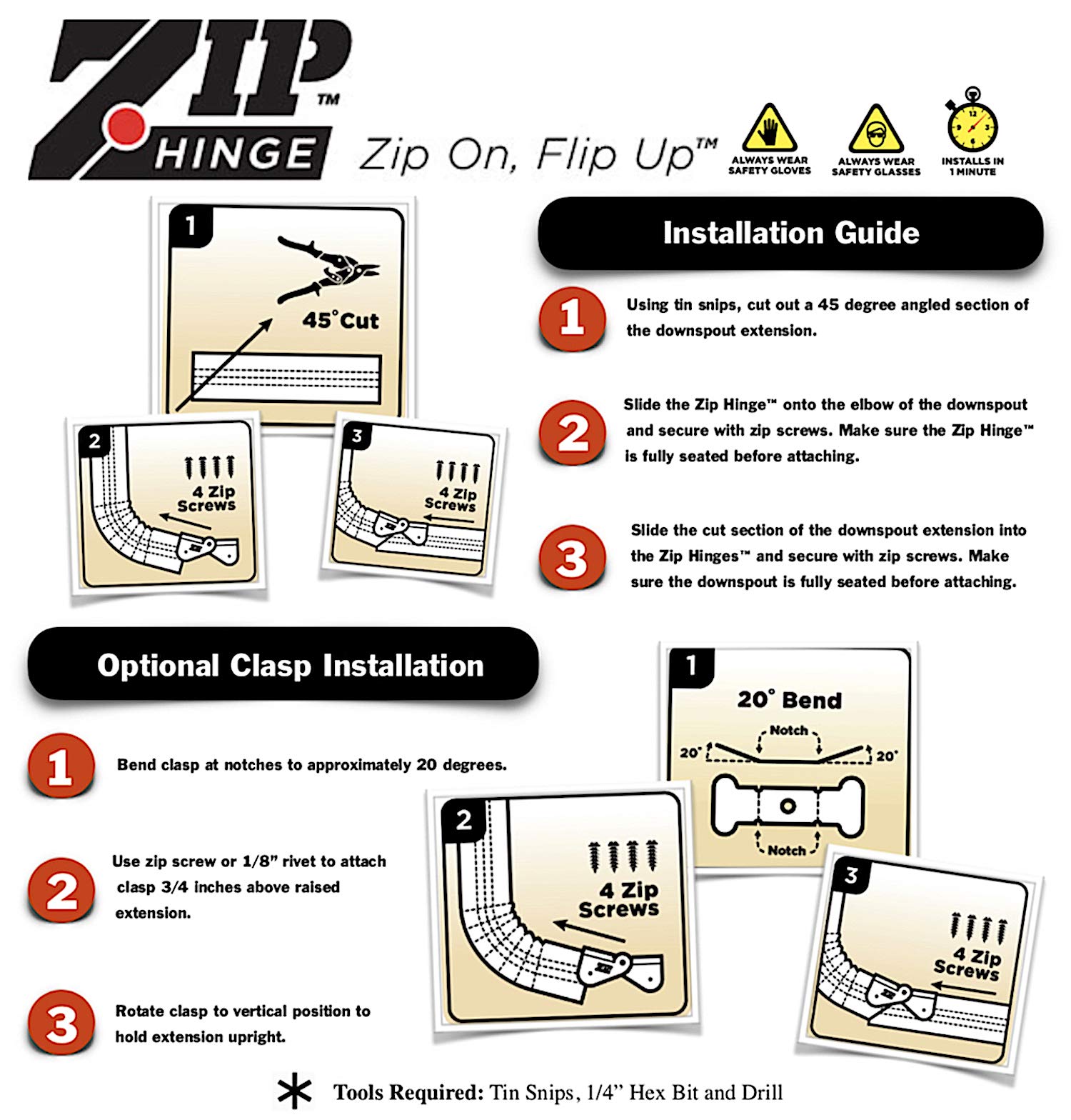 Zip Hinge 2, 3, 4 Multi Pack Sets Downspout Extension Gutter Hinge