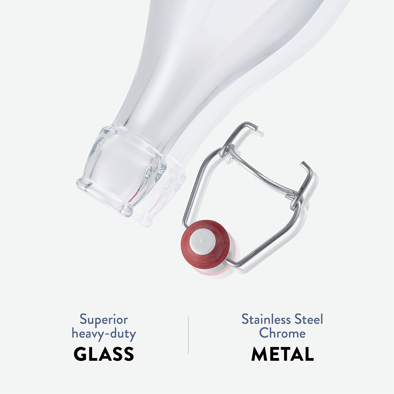 Giara Swing Top Bottles 33 ¾ Ounce/1 Liter (6 Pack) ROUND Clear Glass Grolsch Flip Top Bottle With Stopper, for Beverages, Smoothies, Kefir, Beer, Soda, Juicing, Kombucha, Water, Milk, Oil and Vinegar: Kitchen & Dining