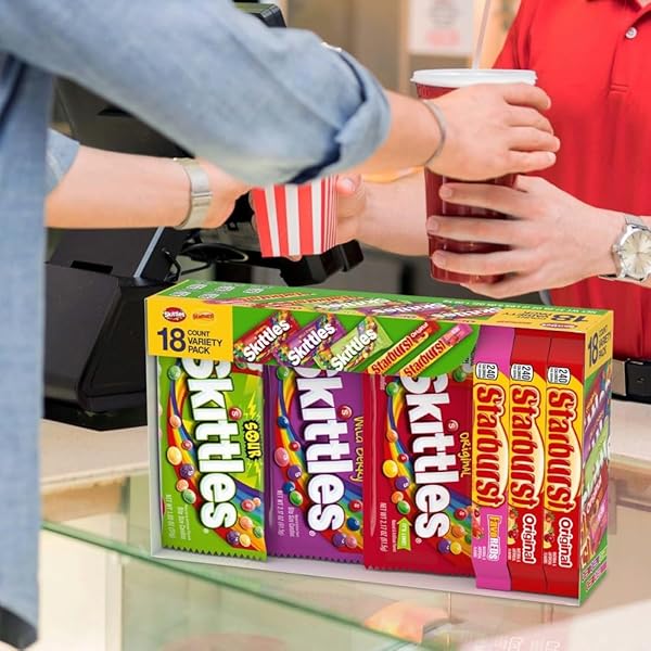 SKITTLES & STARBURST ASSORTED CANDY VARIETY PACK FOR HOLIDAYS, GIFTS, PARTIES, CANDY ASSORTMENT, 37.05 OZ (18 COUNT) BULK BOX