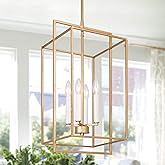 KSANA Antique Gold Chandelier, 4-Light Modern Linear Chandeliers, Pendant Hanging Light Fixtures for Dining Rooms, Foyer, Liv