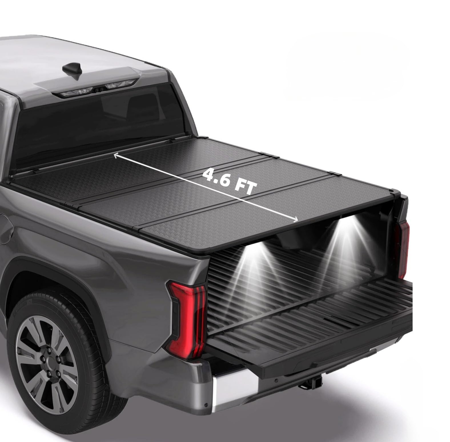 Photo 1 of 4.6FT Hard Folding Truck Bed Tonneau Cover with Lamps Replacement for 2022 2023 2024 2025 Ford Maverick Rear Upper Tonneau Cover Tri-Fold Style Waterproof Tonneau Covers Mustrod