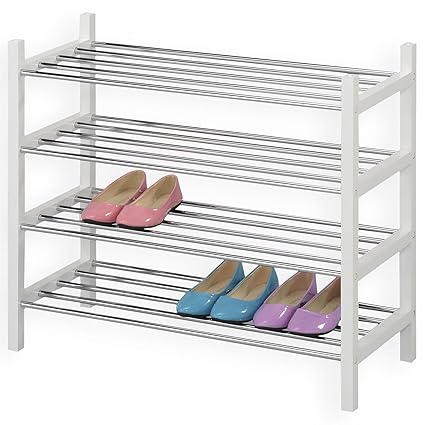 IDIMEX Schuhregal Schuhablage Schuhständer RESA, mit 4 Böden in weiß lackiert, verchromte Metallrohre, stapelbar