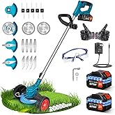 Weed Wacker Eater Cordless Electric - Lawn Mower Grass Trimmer Battery Powered Edger Lawn Tool Push Mower Brush Cutter with W
