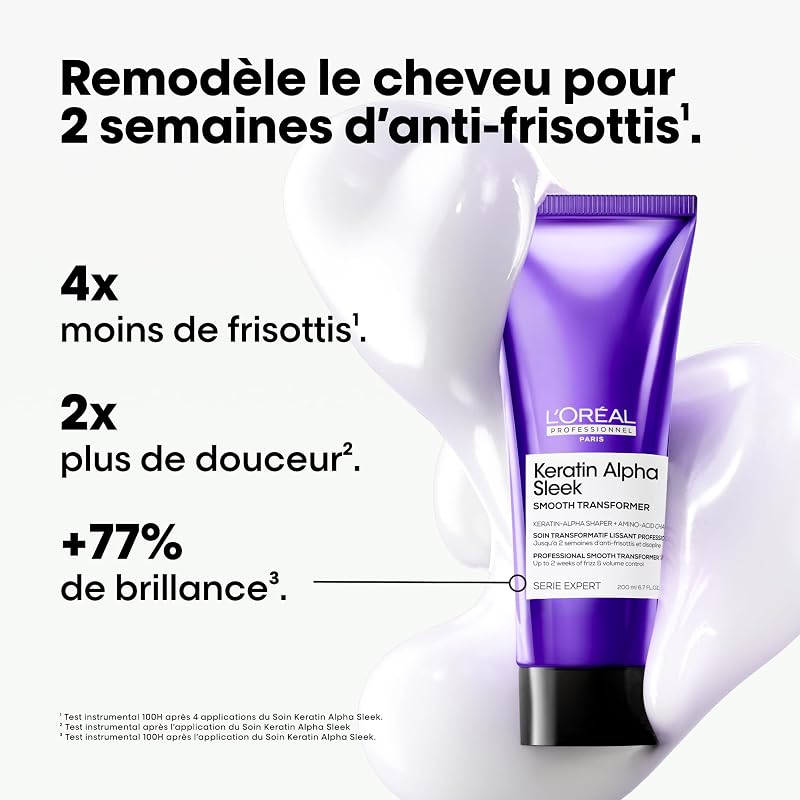 L'OREAL PROFESSIONNEL - Soin Cheveux Transformatif Lissant Keratin Alpha Sleek - 2 Semaines d'Anti-Frisottis - Lisse Progressivement le Cheveu au Niveau de la Kératine - Technologie Brevetée - 200 ml