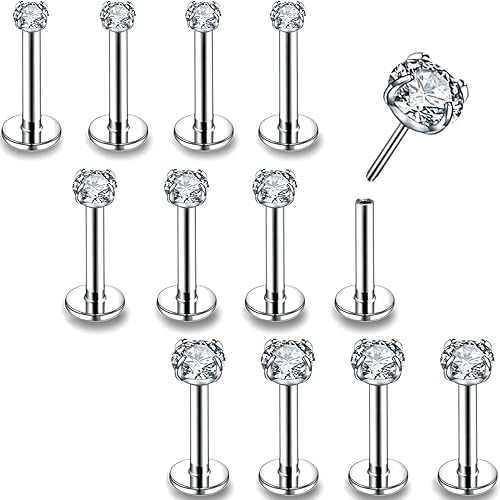 Helix Piercing Jewelry PunkTracker 16g/18g/20g Titanium Steel Threadless Flat Back Cartilage Earrings For Helix/Tragus/Conch/Daith/Earlobe - Nose Studs Lip Rings Labret Titanium Nose Stud