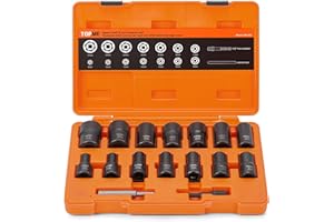 Topme Lug Nut Removal Tool, 16 Pieces Lug Nut Extractor Set 1/2 Inch Drive, Locking Lug Nut Removal Tool for Damaged, Frozen, Studs, Rusted, Rounded-Off Bolts & Nuts Screws