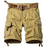 AKHIKING Camo Cargo Shorts for Men Cotton Casual Wild Outdoor Work Relaxed Fit Shorts with Multi-Pockets