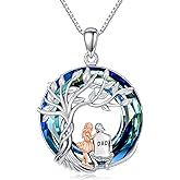 Dorunmo Mother Father and 1/2/3 Daughters/Son Necklace 925 Sterling Silver Crystal Tree of Life Necklace Father's Day Jewelry for Women