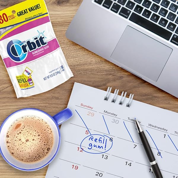 ORBIT BUBBLEMINT SUGAR-FREE CHEWING GUM BULK PACK, 2 BAGS – 180 PIECES & 2 BOTTLES – 55 PIECES BUBBLE GUM