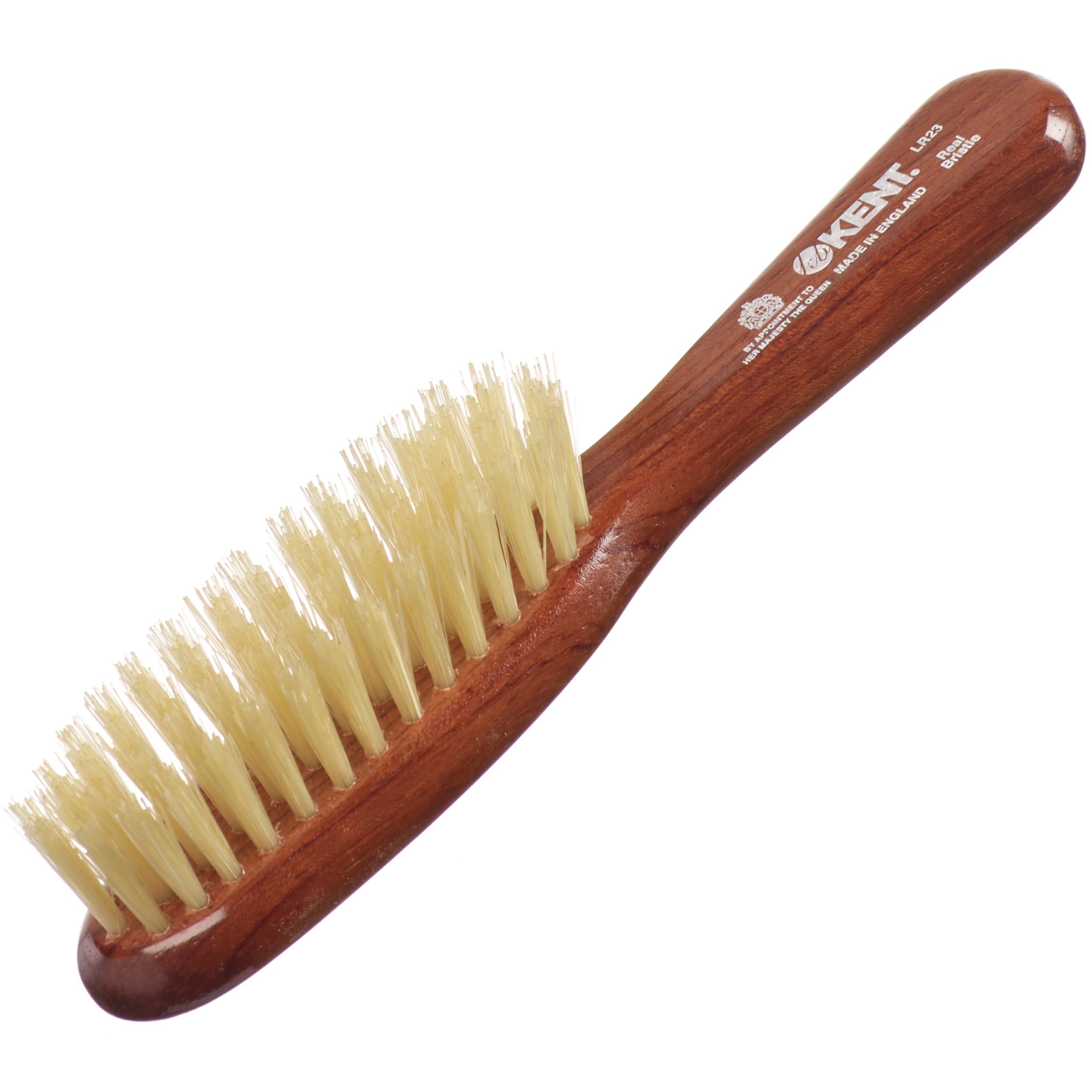 Kent Brushes Ladies Finest, Small Dark Wood Pure White Bristle Narrow Handbag LR23 Brush, Ideal for Detangling Hair, Travel-Sized Small Brush.