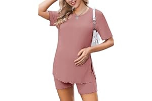 EKOUAER Ekoauer Women 2 Piece Maternity Pajamas Set Lightweight Pregnancy Outfit Ribbed Knit Postpartum Loungewear Set with Pocket
