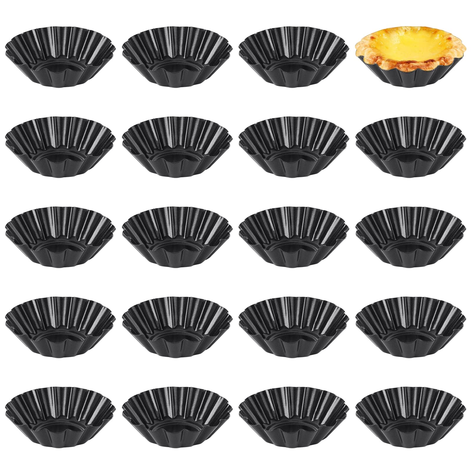 LOLYSIC 20Pcs Mini Tart Tins - 3 Inch Non Stick Small Egg Tart Molds, Carbon Steel Mini Tartlet Moulds, Reusable Mini Tartlet Tins Case Fluted Quiche Dish for Baking Cupcake Pudding Muffin Mince Pie
