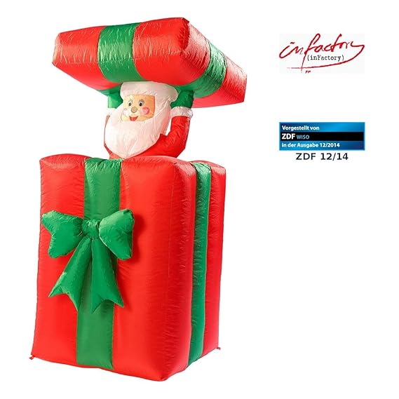 infactory Weihnachtsdekoration: Selbstaufblasender XXL Santa im Geschenk, 150 cm, animiert (Selbstaufblasende Weihnachtsmänne