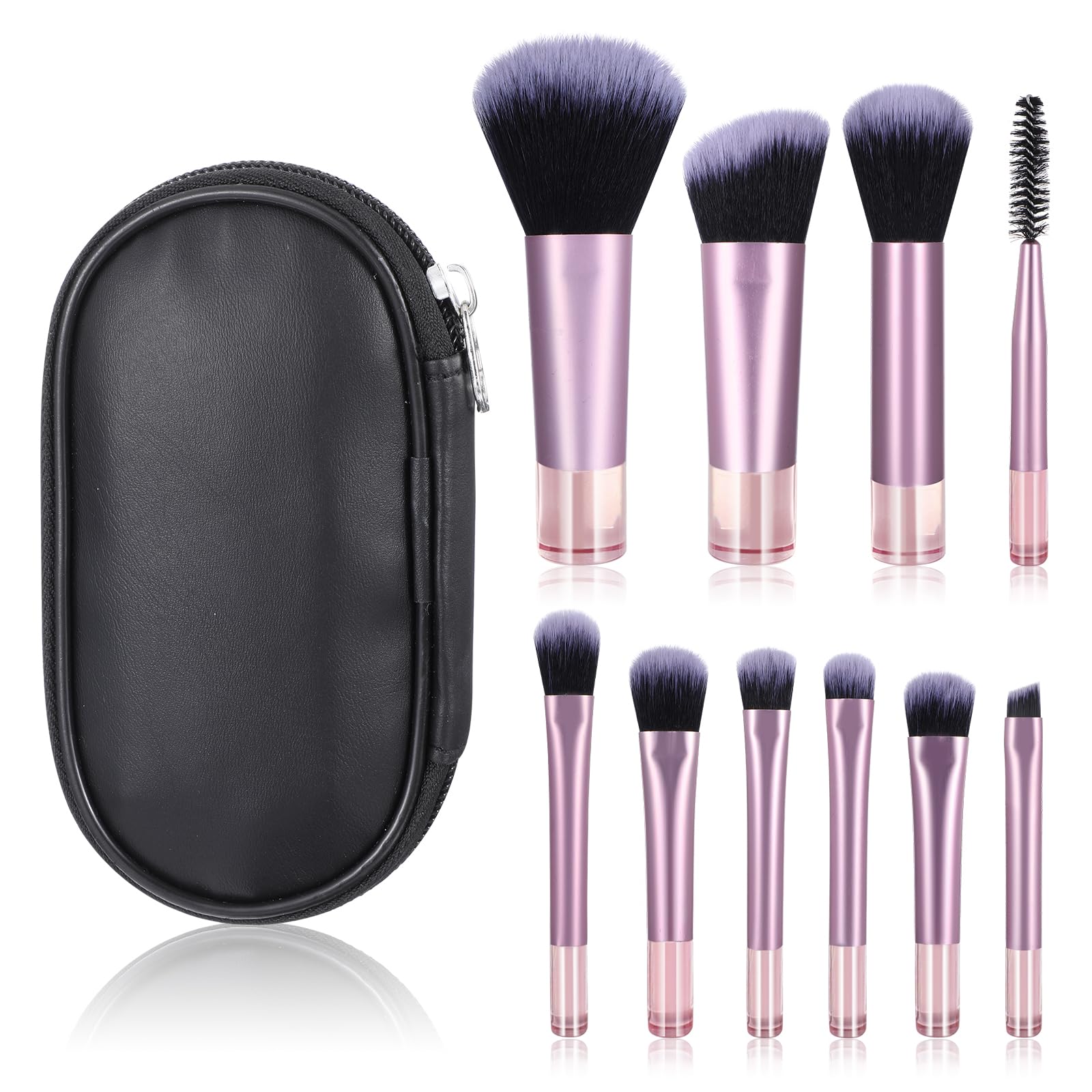 Photo 1 of 10 Pcs Travel Makeup Brush Set Mini Makeup Brushes Travel Size With Pack Portable Small Eyeshadow Eye Lipstick Foundation Brush Shadow Contour Blush Concealer Black Pink