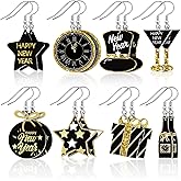 AUGSUN 8 Pairs Happy New Year Earrings for Women New Year’s Eve Acrylic Earrings Double Side Design Star Champagne Bottle Clock Drop Dangle Earrings for Costume Party Earrings Holiday Festive Jewelry 
