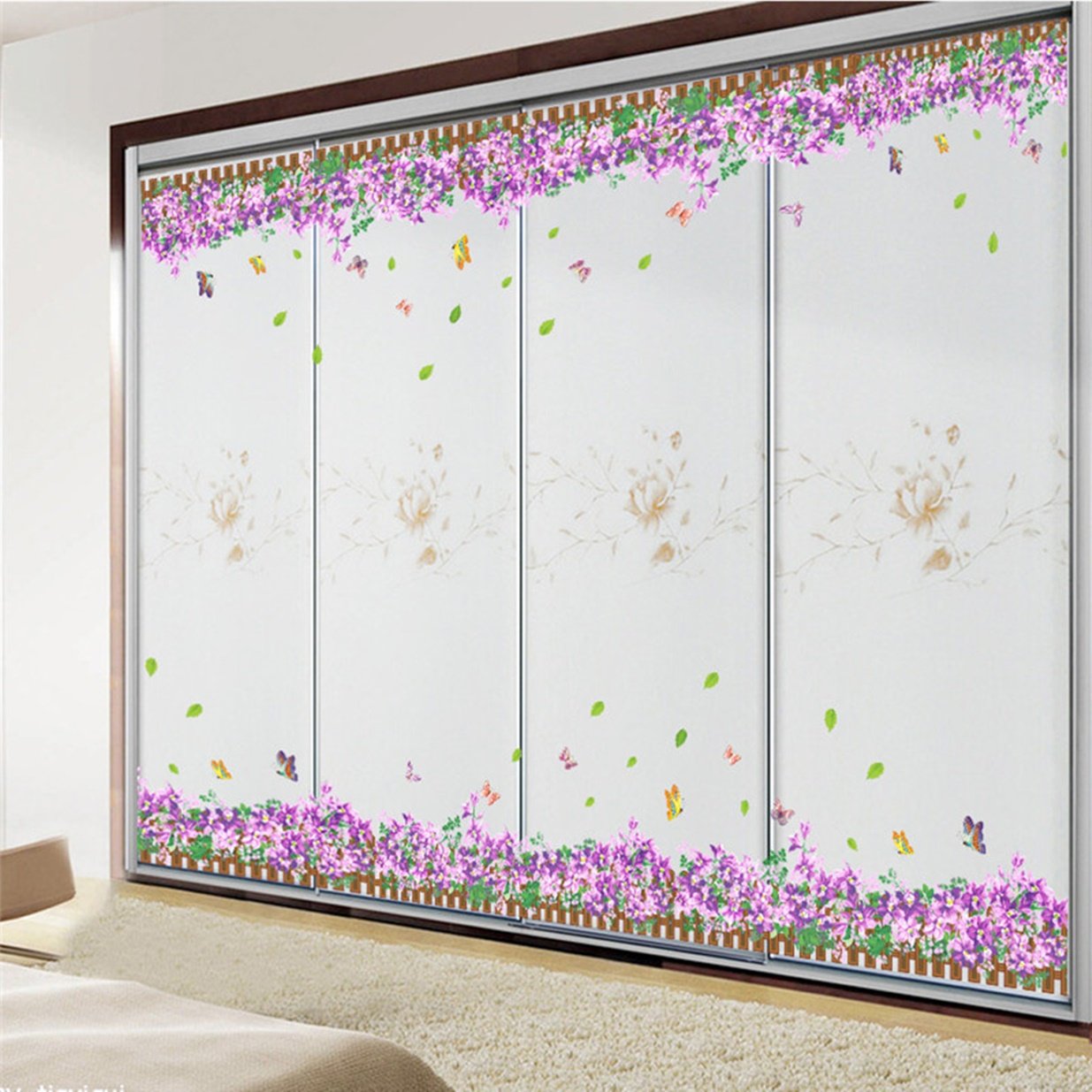 Amazon Com 1 Pack Romantic Purple Flowers Leaf Wall Sticker