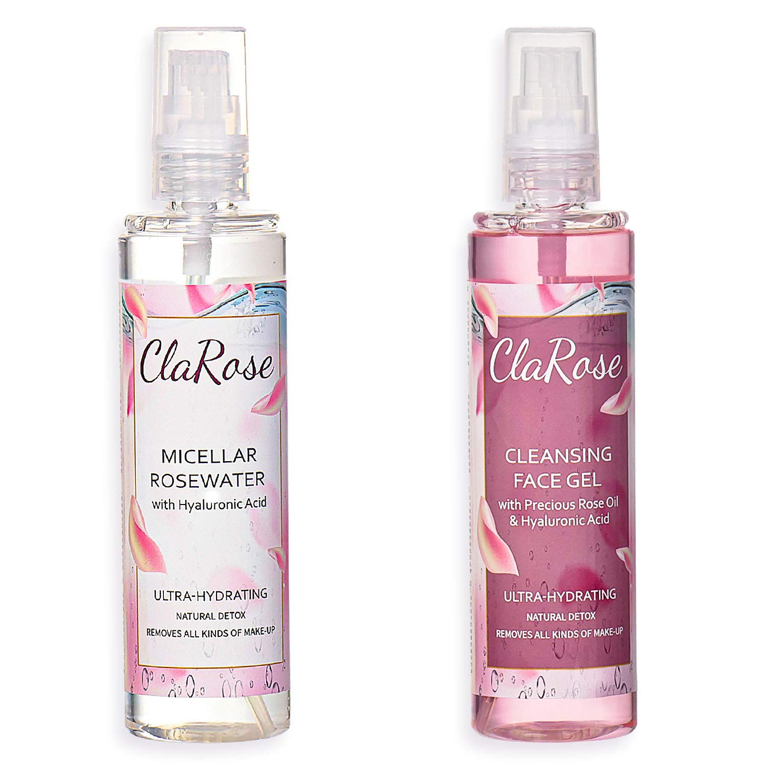 ClaRose 100% Vegan Micellar Water 150ml with Hyaluronic Acid and Deep Cleaning Face Gel 150ml