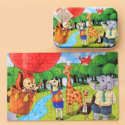 Leoie 60pcs Childrens Wooden Puzzles Baby Early Education Educational Toys Gift with Storage Box 16#