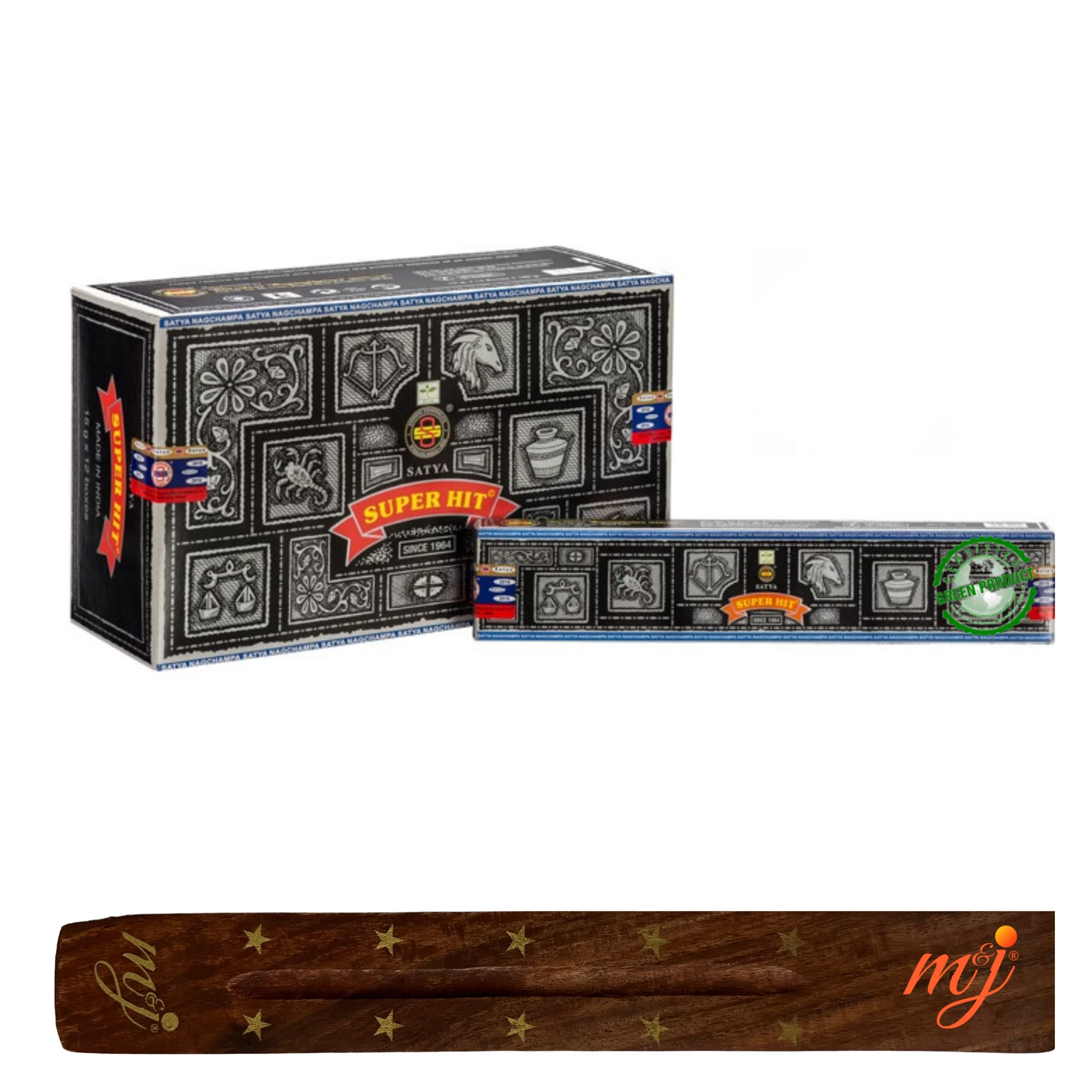 Original Satya Nag Champa Super Hit Incense Sticks | with M&J incense sticks holder | Full Box | for Aromatherapy, Spa, Yoga, Weddings, Meditation, Healing, Positivity and Relaxation