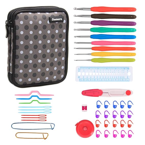 Damero Ergonomisch Häkelnadel Set mit Organisator Tragetasche Nähset Nähmaschinengarn für Zuhause, Reise und Notfall Crochet 