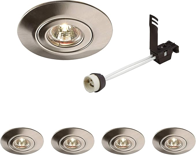 Spotlight Hole Converter, Recessed Brushed Chrome Ceiling Lights, GU10 Halogen or LED, Dimmable