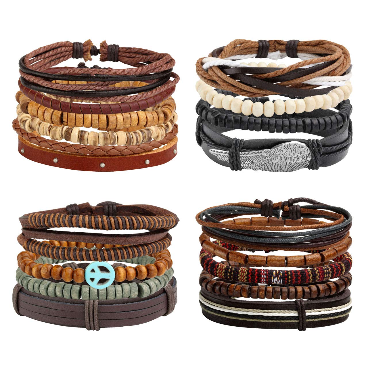 Manfnee 18PCS Braided Faux Leather Bracelet Punk Cuff Wrap Bracelets for Men Women Adjustable