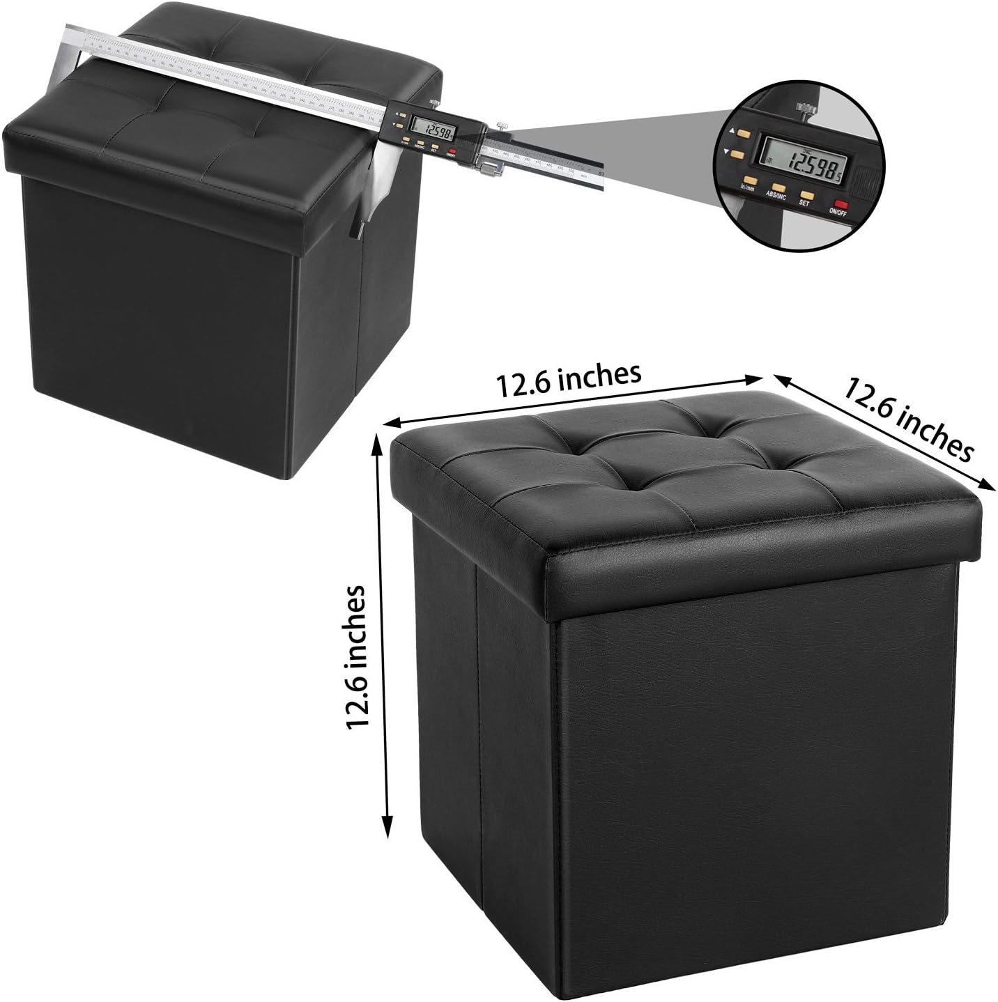 Bonlife Black Folding Storage Ottoman Box Footstool Faux Leather Storage Box with Lid Toy Chest