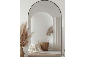 ANTOK Full Length Mirror, 44"x76" Oversized Floor Mirror, Arched Full Body Mirror with Stand Large Floor Standing Mirror, Hanging Mounted Mirror for Bedroom, Living Room Cloakroom, Black