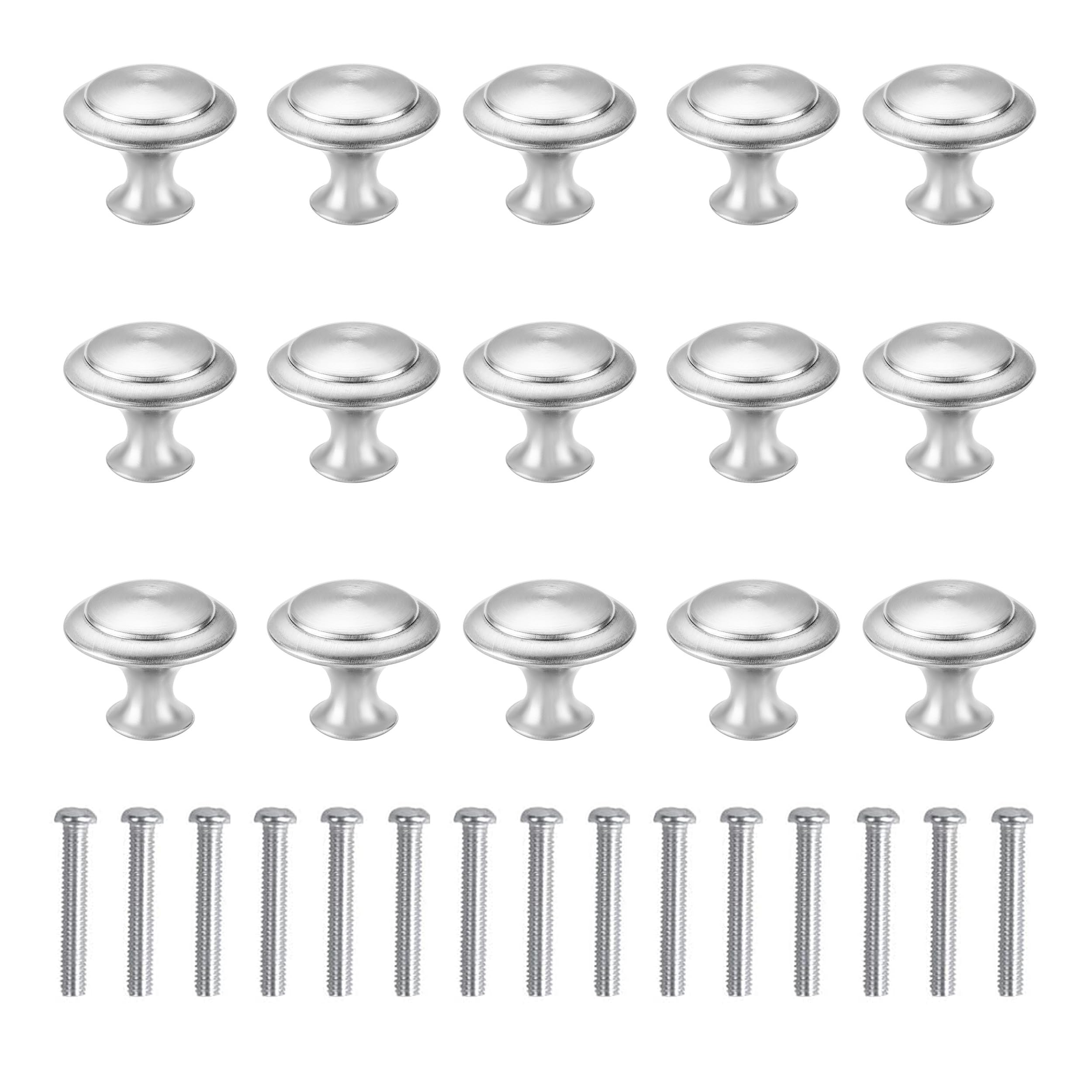 Lunyloer Silver Cupboard Door Knobs, 15 Pcs Cabinet Knobs with Screws, 2.7×2.1cm Stainless Steel Cupboard Handles for Cupboard Wardrobe Furniture