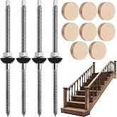 4 Sets Wood Newel Post Mounting Kit &ndash; Complete Stair Railing Installation Fastener for Residential &amp; Commercial Use &ndash; Hidden Hardware, Includes Steel Bolts, Washers, Nuts, and Oak Plugs (4)