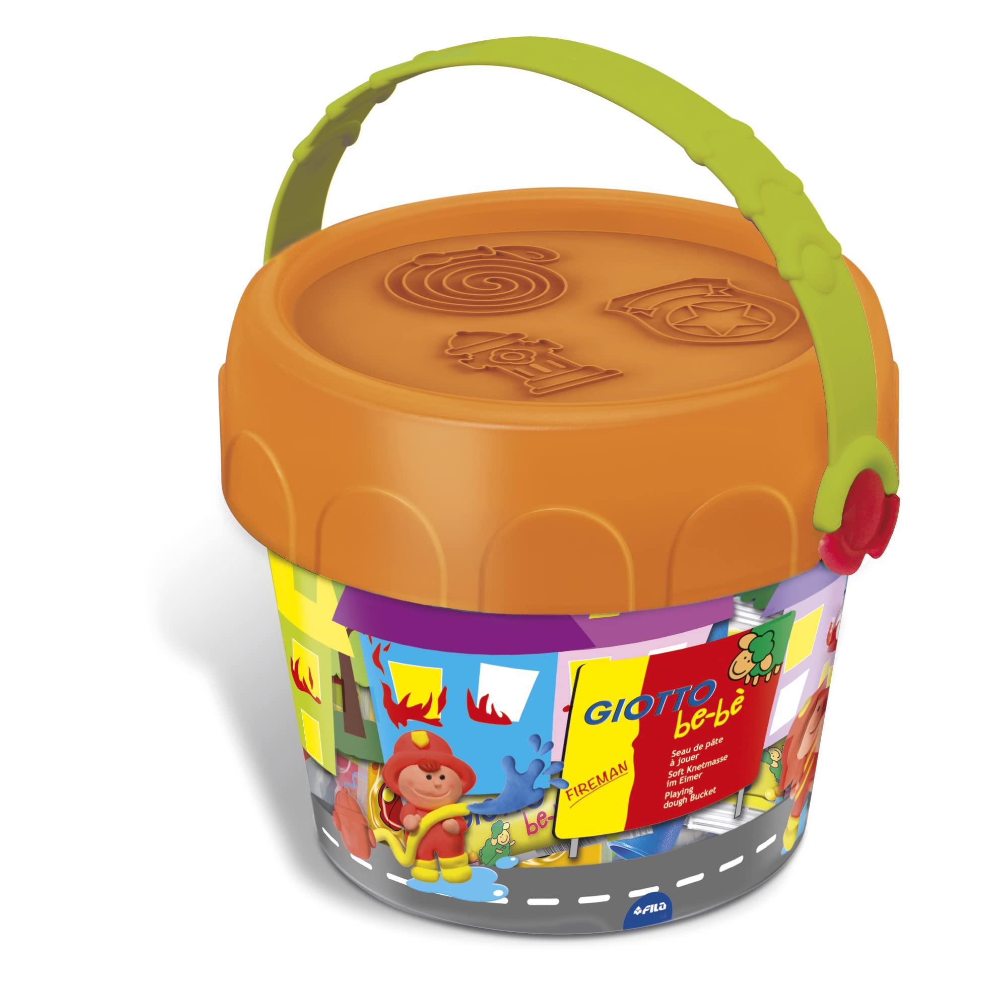 GIOTTO be-bè Kids Fireman Modelling Dough Bucket, 12 Dough Rolls, Fireman Themed Tools
