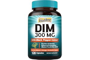 Vitalibre DIM Supplement for Women & Men, Estrogen Metabolism, Hormone Balance & Menopause Support, DIM 300 mg with Black Pepper Extract, High Absorption, 120 Capsules