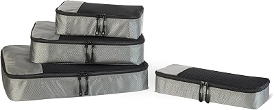 , Set di 4 Packing Cube, Accessori da Viaggio, Organizer per Bagagli con Doppia Cerniera, Parte Superiore in Rete, 100% Poliestere, S/M/L/Slim, Grigio (in Precedenza Amazon Basics)