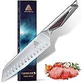 AETHMETAL 7 Inch Santoku Knife, Full Tang Kitchen Knife with Hollow-Ground Blade, High Carbon Stainless Steel Chef Knife for Meat, Vegetables & Fruits, Ergonomic Metal Handle, Premium Gift Box